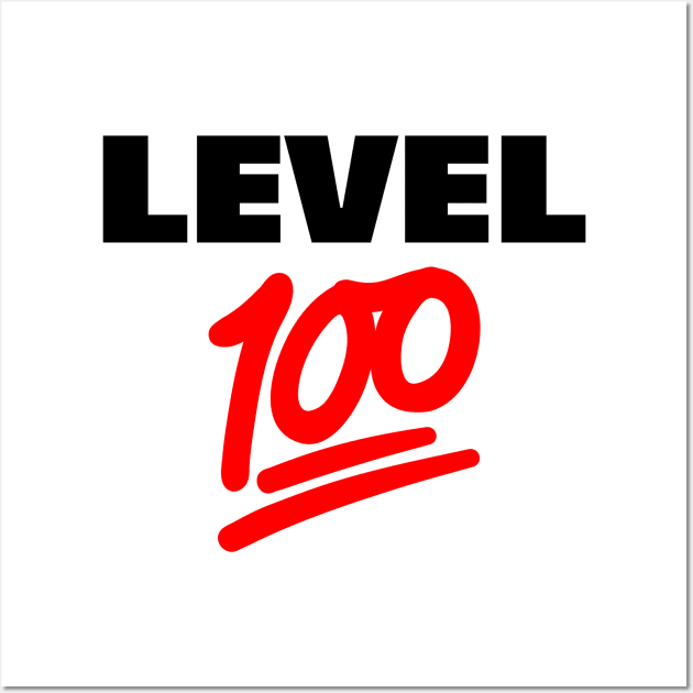 Keep It Level 100 Emoji (black and red) Wall Art by A Mango Tees